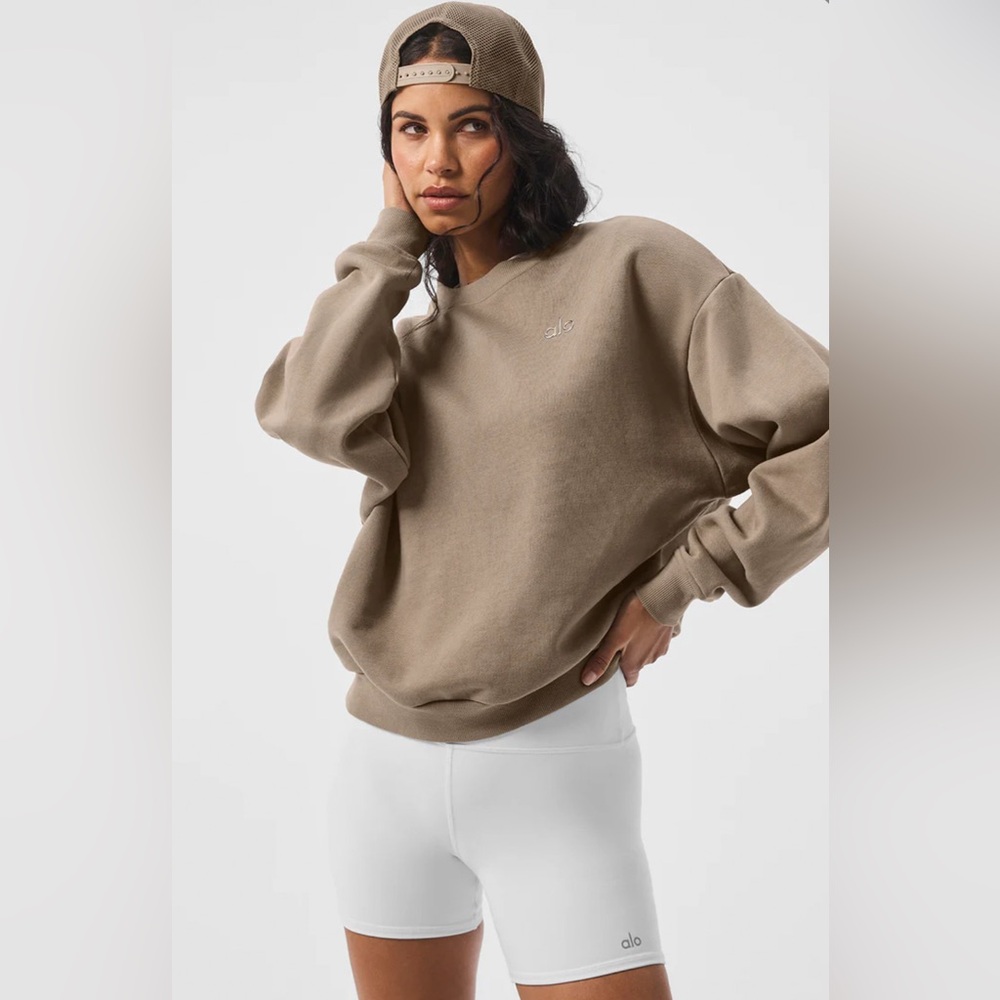 alo accolade crew neck pullover | size m | color: gravel